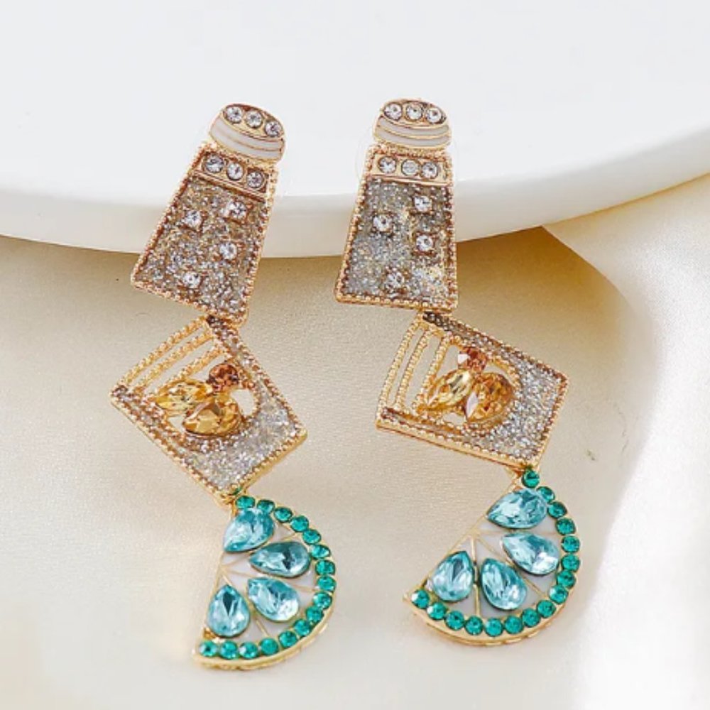 Tequila Shot Glass Earrings with Rhinestones, NYE Earrings, Bachelorette